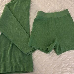 Free People Green Knit Beach Set - Cozy Sweater and Shorts